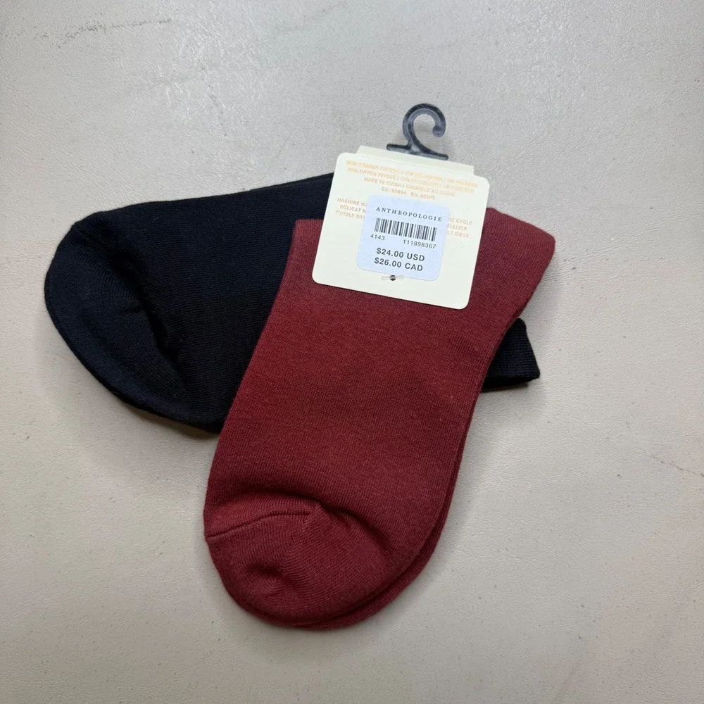 Anthropologie Halloween Socks Women OS Black Burgundy Ghost Cat 2-Pack Spooky